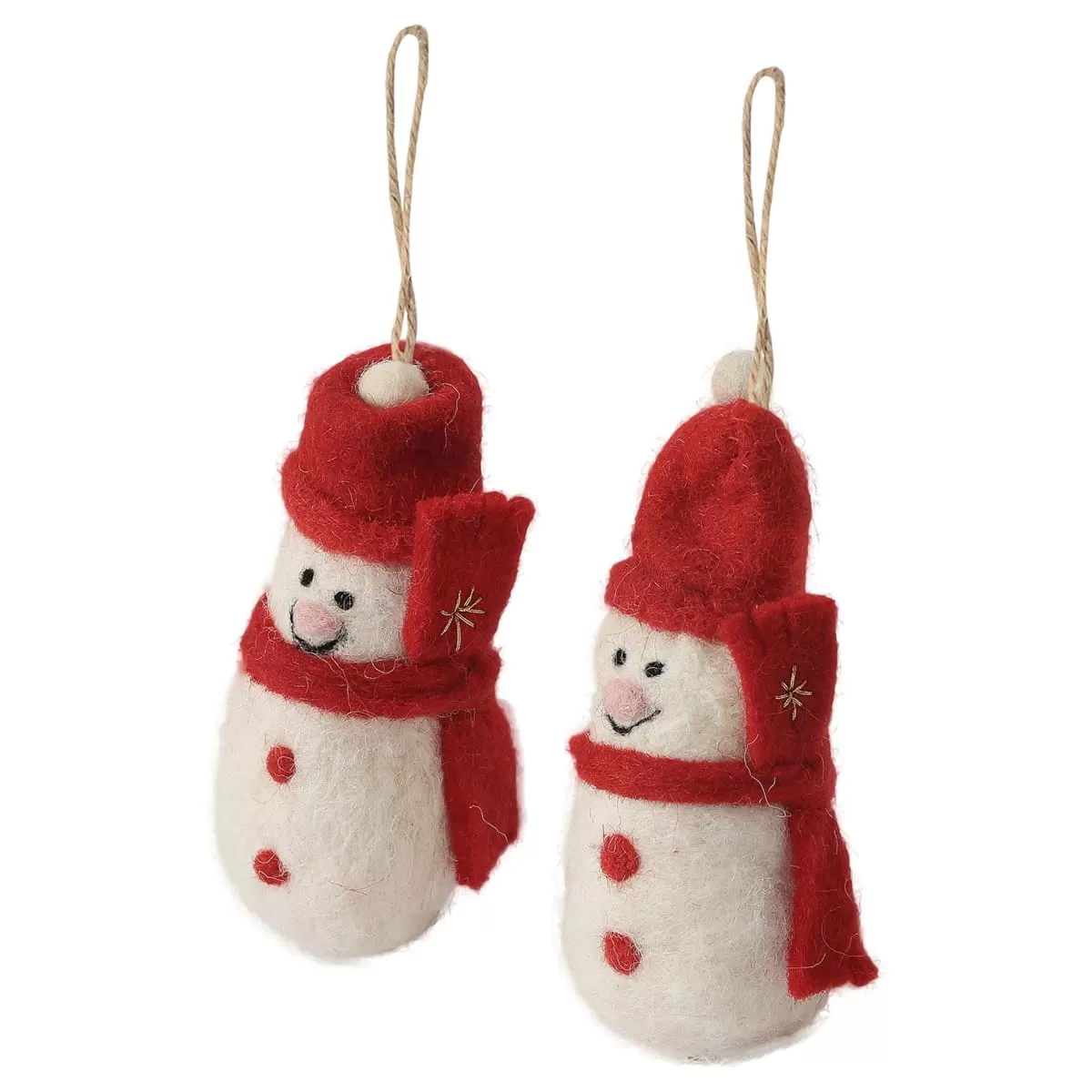 De Kulture Handmade Premium Wool Felt Baby Snowman Eco Friendly Needle Felted Christmas Xmas Tree Decoration Stuffed Ornament for Home Office Party Holiday Décor, (Set of 2)